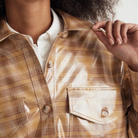 Madewell NWT Laminated Superoversized Shirt-Jacket in Yarn-Dyed Plaid, Size XS - Picture 4 of 8